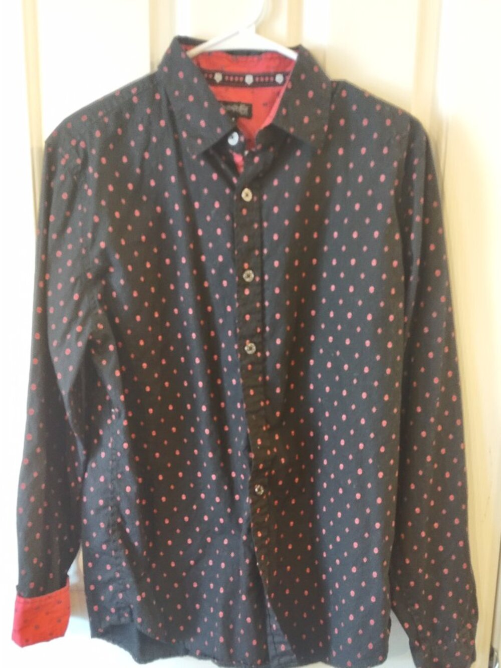 Wornstar Men's Medium Black & Red Skull Print Button-Up Shirt Long Sleeve